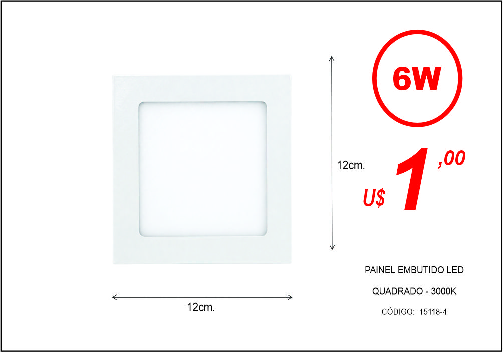 PAINEL EMBUTIDO LED  QUADRADO - 3000K