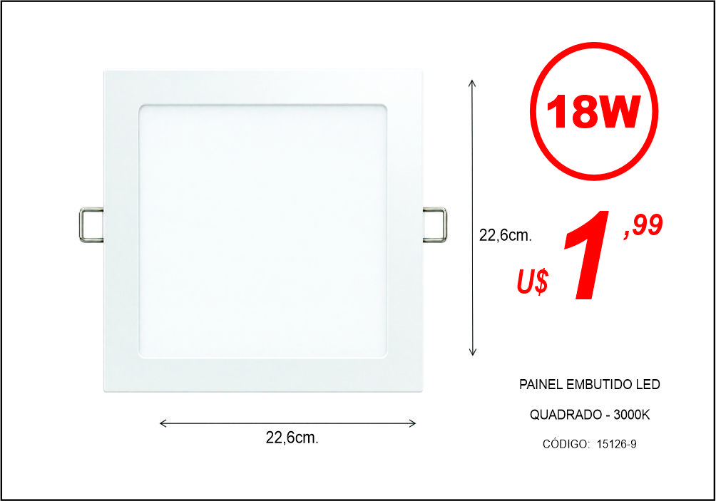 PAINEL 18W CUAD-3000K