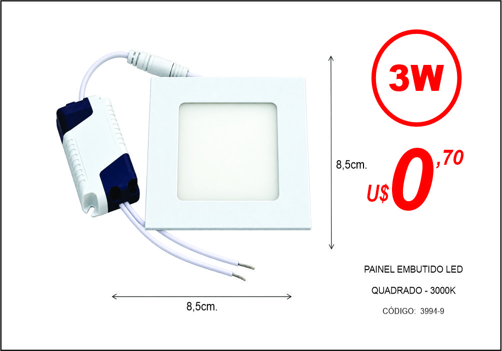 PAINEL EMBUTIDO LED  QUADRADO - 3000K