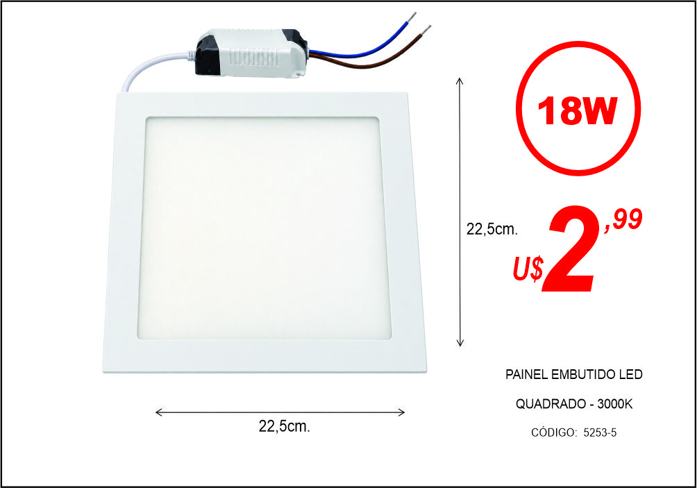 PAINEL EMBUTIDO LED  QUADRADO - 3000K