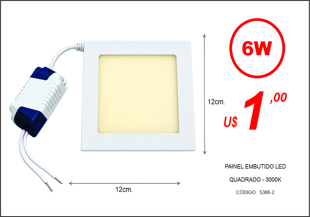 PAINEL EMBUTIDO LED  QUADRADO - 3000K