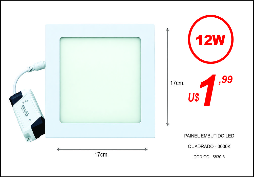 PAINEL EMBUTIDO LED  QUADRADO - 3000K