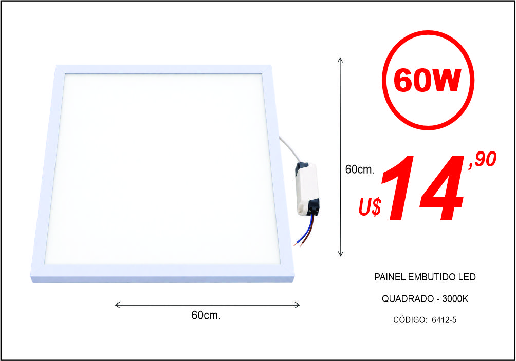 PAINEL EMBUTIDO LED  QUADRADO - 3000K